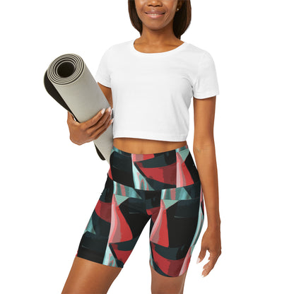 Yoga Shorts - Color Block Abstract Design