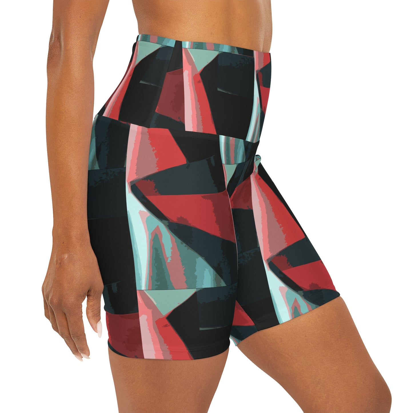 Yoga Shorts - Color Block Abstract Design