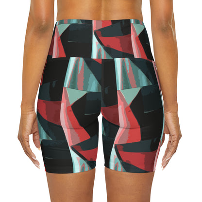 Yoga Shorts - Color Block Abstract Design