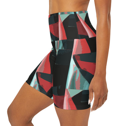 Yoga Shorts - Color Block Abstract Design