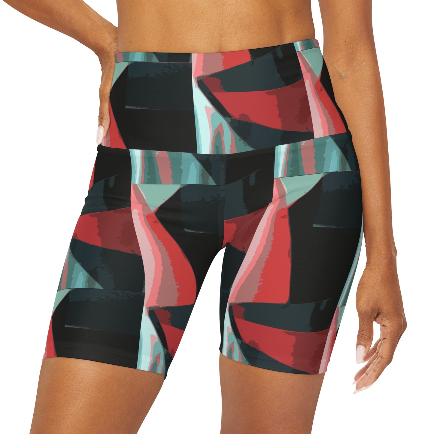 Yoga Shorts - Color Block Abstract Design